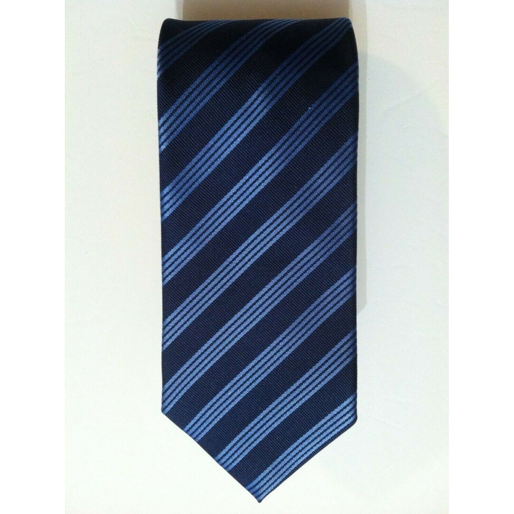 ETON MENS NEW BLUE 100%SILK CLASSIC STRIPED NECK TIE WIDTH: 3 1/8"